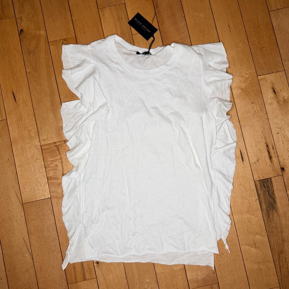 Black Orchid White Ruffle-Trim Tank Top